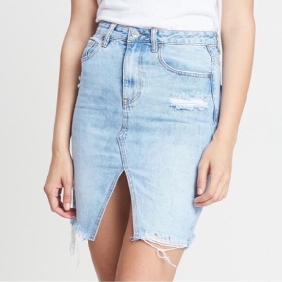 Free people Neon Blonde Denim Jean Mini Skirt Distressed High Waist Light wash - Picture 1 of 16
